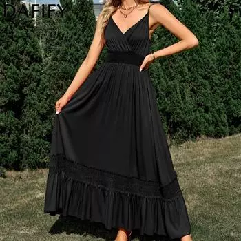DAFIFY женские модные летние весенние однотонные повседневные платья без рукавов с подтяжками и v-образным вырезом со средней талией