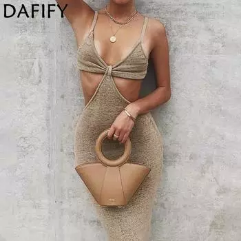 DAFIFY женские модные летние весенние однотонные повседневные платья без рукавов с v-образным вырезом и высокой талией