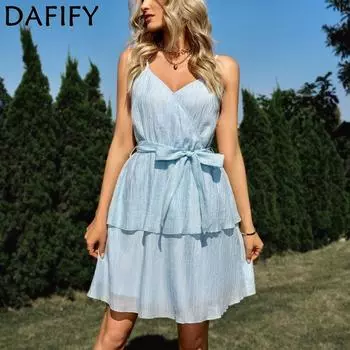 DAFIFY женские модные летние весенние однотонные повседневные платья без рукавов с подтяжками и v-образным вырезом со средней талией