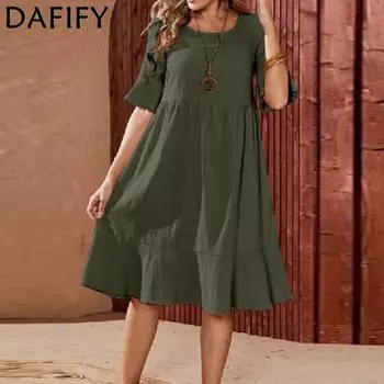 DAFIFY женские модные летние весенние однотонные повседневные платья с коротким рукавом и круглым вырезом с высокой талией и принтом S розовый