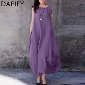 DAFIFY женские модные летние весенние однотонные повседневные платья без рукавов с круглым вырезом и высокой талией S фиолетовый
