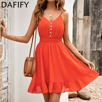 DAFIFY женские модные летние весенние однотонные повседневные платья без рукавов с подтяжками и v-образным вырезом