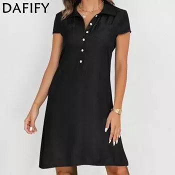 DAFIFY женские модные летние весенние однотонные повседневные платья с короткими рукавами и воротником-поло с принтом