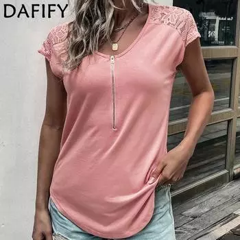 DAFIFY женские модные летние весенние повседневные однотонные футболки и топы с короткими рукавами и круглым вырезом с принтом S чёрный