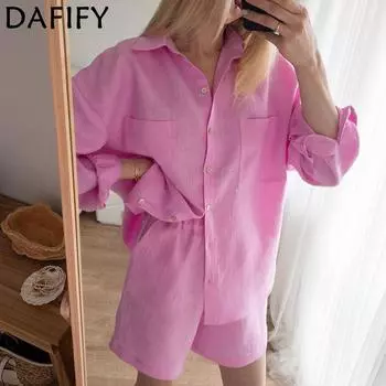 DAFIFY женские модные летние весенние повседневные однотонные брюки-поло с длинными рукавами и принтом, шорты, костюмы S розовый