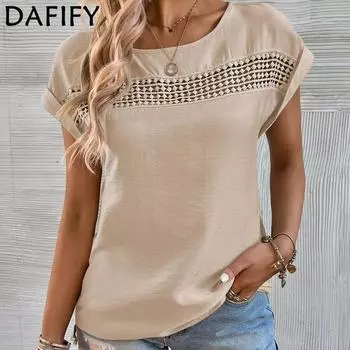 DAFIFY женские модные летние весенние повседневные однотонные блузки и рубашки с короткими рукавами и круглым вырезом с принтом S розы красного