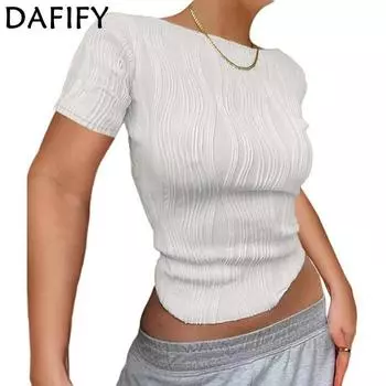DAFIFY женские модные летние весенние повседневные однотонные футболки и топы с короткими рукавами и круглым вырезом с принтом