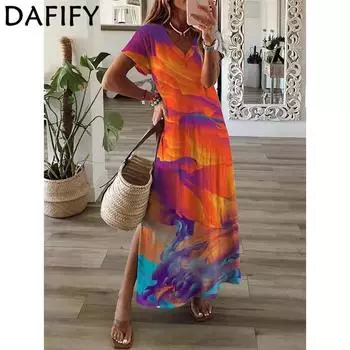 DAFIFY Женские модные летние весенние повседневные платья с короткими рукавами и v-образным вырезом S