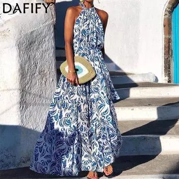 DAFIFY Женские модные летние весенние повседневные платья без рукавов S зелёный