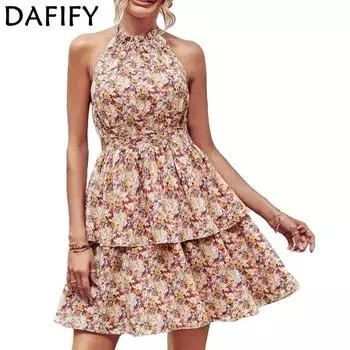 DAFIFY Женские модные летние весенние повседневные платья без рукавов с цветочным принтом