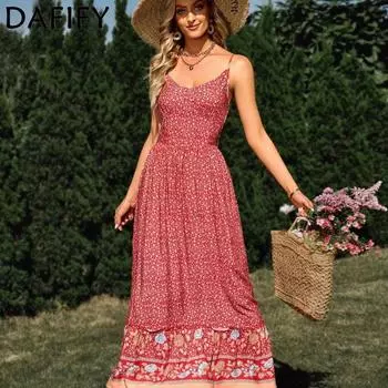 DAFIFY женские модные летние весенние повседневные платья без рукавов с цветочным узором на подтяжках и v-образным вырезом с высокой талией