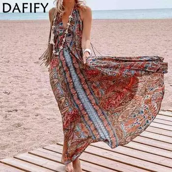 DAFIFY Женские модные летние весенние повседневные платья без рукавов с v-образным вырезом в богемном стиле S красный