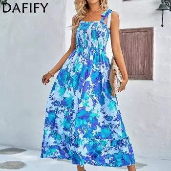DAFIFY женские модные летние весенние повседневные платья без рукавов с цветочным узором и квадратным воротником со средней талией