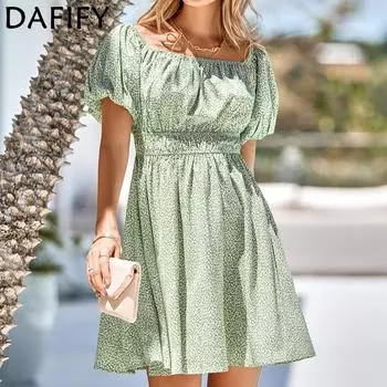 DAFIFY женские модные летние весенние повседневные платья с цветочным узором и коротким рукавом на одно плечо