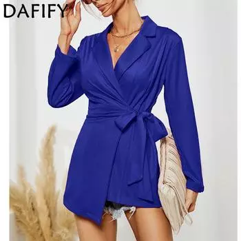 DAFIFY женские модные осенне-зимние однотонные повседневные платья-поло с длинными рукавами и высокой талией S