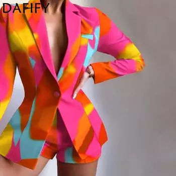 DAFIFY женские модные осенне-зимние повседневные костюмы-поло с длинными рукавами и шортами S
