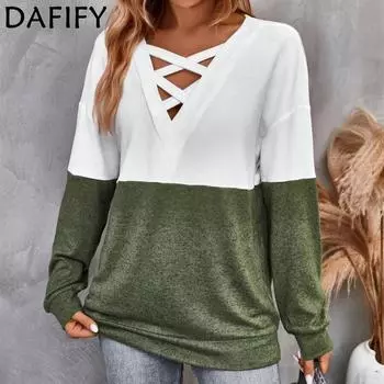 DAFIFY Женские модные осенне-зимние повседневные пуловеры с длинными рукавами и v-образным вырезом с длинными рукавами S