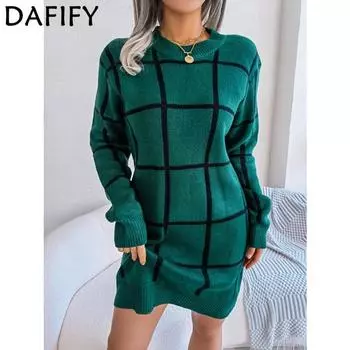 DAFIFY женские модные повседневные клетчатые принты осень-зима с длинными рукавами и круглым вырезом свитера S
