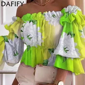 DAFIFY Женские модные повседневные летние блузки и рубашки с цветочным узором и рукавами 1/2 на одно плечо S