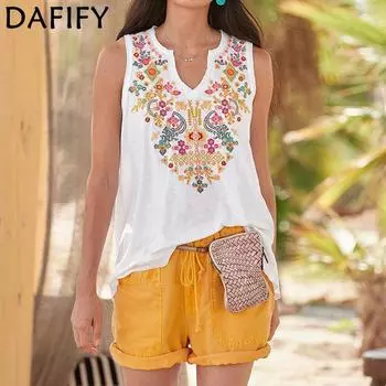 DAFIFY Женские модные повседневные летние блузки и рубашки без рукавов с v-образным вырезом в богемном стиле S