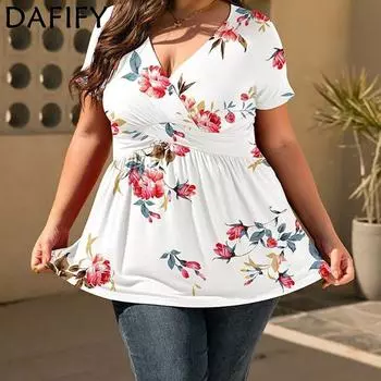 DAFIFY женские модные повседневные летние блузки и рубашки с v-образным вырезом и коротким рукавом с цветочным узором L