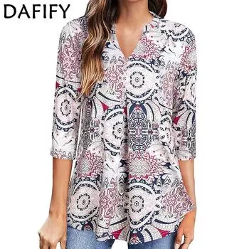 DAFIFY Женские модные повседневные летние блузки и рубашки с v-образным вырезом и рукавами 3/4