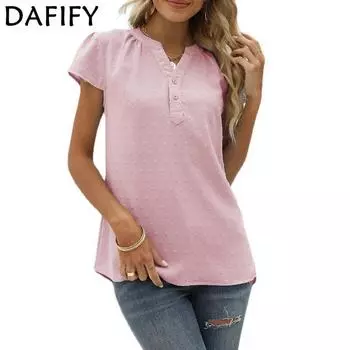 DAFIFY женские модные повседневные летние однотонные блузки и рубашки с короткими рукавами и v-образным вырезом с принтом S белый