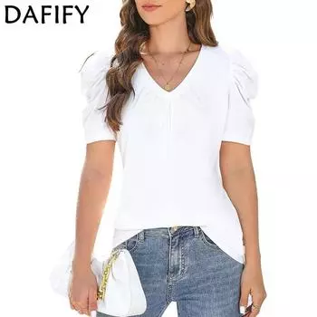 DAFIFY женские модные повседневные летние однотонные блузки и рубашки с короткими рукавами и v-образным вырезом с принтом S