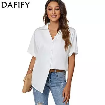 DAFIFY женские модные повседневные летние однотонные блузки и рубашки с короткими рукавами и v-образным вырезом с принтом
