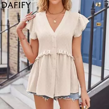 DAFIFY женские модные повседневные летние однотонные блузки и рубашки с короткими рукавами и v-образным вырезом с принтом S абрикосовый