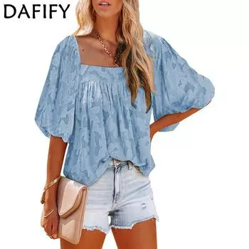 DAFIFY женские модные повседневные летние весенние блузки и рубашки с квадратным воротником с рукавами 1/2, футболки и топы