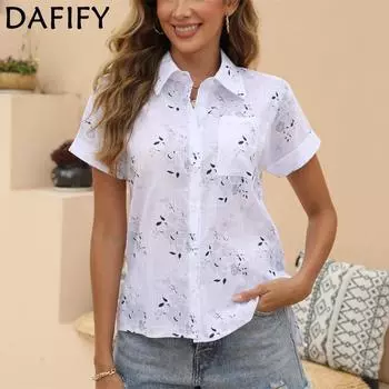 DAFIFY женские модные повседневные летние весенние цветочные узоры с короткими рукавами и принтом-поло, блузки и рубашки с воротником