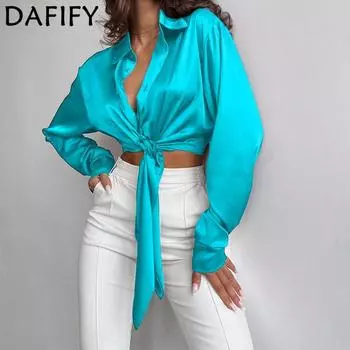 DAFIFY женские модные повседневные летние весенние однотонные рубашки-поло с длинным рукавом и принтом, блузки и рубашки S