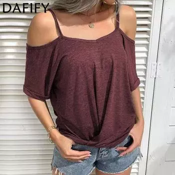 DAFIFY женские модные повседневные летние весенние однотонные футболки и топы с короткими рукавами и v-образным вырезом с принтом S