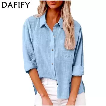 DAFIFY женские модные повседневные летние весенние однотонные рубашки-поло с длинным рукавом и принтом, блузки и рубашки S серый