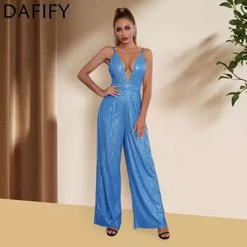 DAFIFY женские модные повседневные летние весенние однотонные брюки без рукавов со средней талией и принтом, комбинезоны и комбинезоны S чёрный