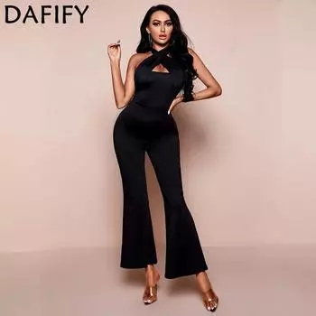 DAFIFY женские модные повседневные летние весенние однотонные брюки без рукавов со средней талией и принтом, комбинезоны и комбинезоны S чёрный