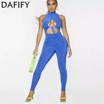 DAFIFY женские модные повседневные летние весенние однотонные брюки без рукавов с высокой талией и принтом, комбинезоны и комбинезоны S
