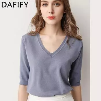 DAFIFY Женские модные повседневные летние весенние однотонные блузки и рубашки с v-образным вырезом и короткими рукавами с принтом S белый