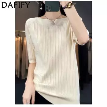 DAFIFY Женские модные повседневные летние весенние однотонные блузки и рубашки на одно плечо с коротким рукавом и принтом S бежевый