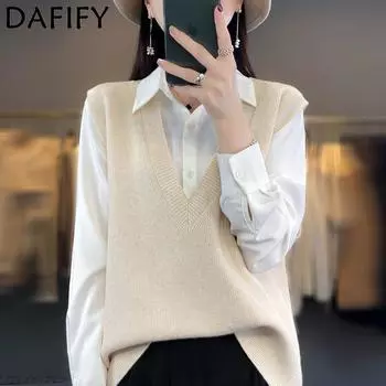 DAFIFY Женские модные повседневные летние весенние однотонные блузки и рубашки без рукавов с v-образным вырезом и принтом M бежевый