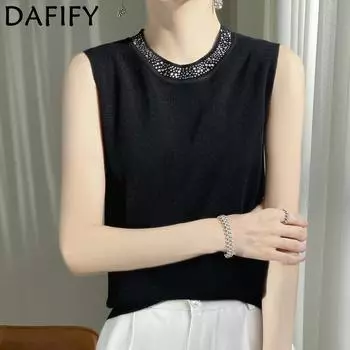 DAFIFY Женские модные повседневные летние весенние однотонные блузки и рубашки без рукавов с круглым вырезом и принтом M бежевый