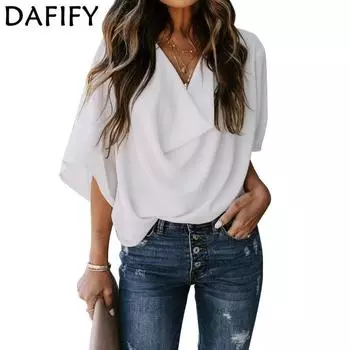 DAFIFY женские модные повседневные летние весенние однотонные блузки и рубашки с рукавами 1/2 и v-образным вырезом с принтом