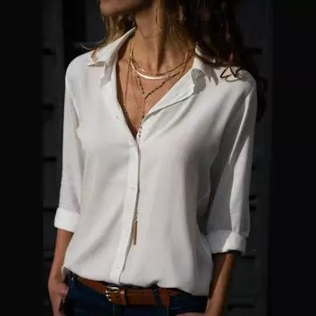 DAFIFY Женские модные повседневные однотонные блузки и рубашки-поло с длинным рукавом с принтом