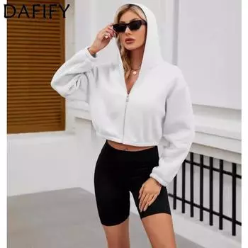 DAFIFY Женские модные повседневные однотонные худи и свитшоты с капюшоном и длинными рукавами с принтом S белый
