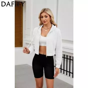 DAFIFY Женские модные повседневные однотонные худи и свитшоты с капюшоном и длинными рукавами с принтом S белый