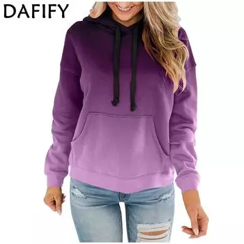 DAFIFY женские модные повседневные однотонные принты осенне-зимние свитера с капюшоном и длинными рукавами S