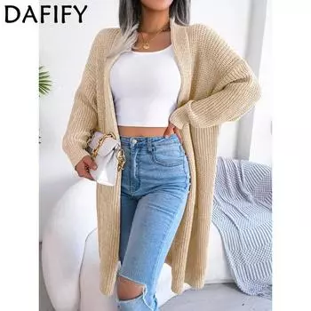 DAFIFY женские модные повседневные однотонные принты осенне-зимние свитера с длинными рукавами кардиганы