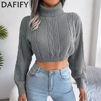 DAFIFY женские модные повседневные однотонные принты осенне-зимние свитера с высоким воротом и длинными рукавами S