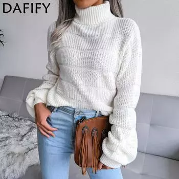 DAFIFY женские модные повседневные однотонные принты осенне-зимние свитера с высоким воротом и длинными рукавами S